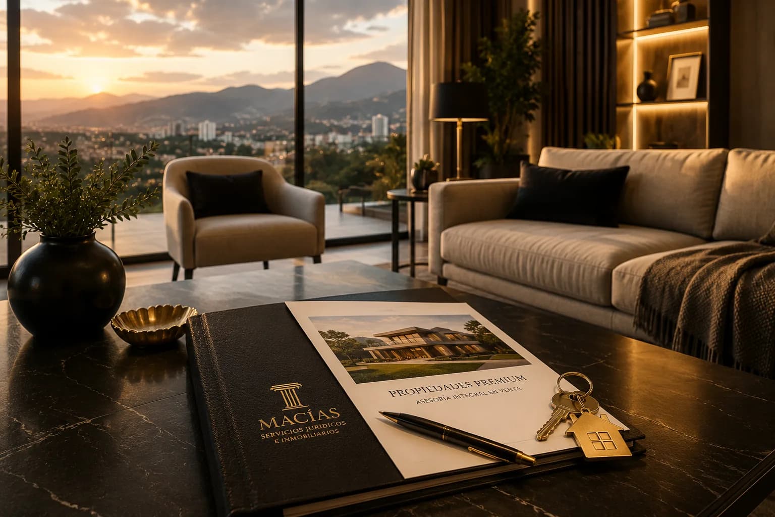 Sala premium con portafolio de venta de propiedades de MACÍAS Servicios Jurídicos e Inmobiliarios en Armenia, Quindío